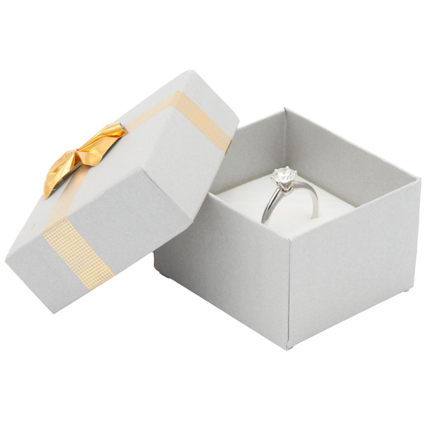 Silver Ring Box with Gold Bow Tie, 2" x 2 1/8" x 1 3/8" (EDS3R-Silver) *PRICE FOR 24PCS