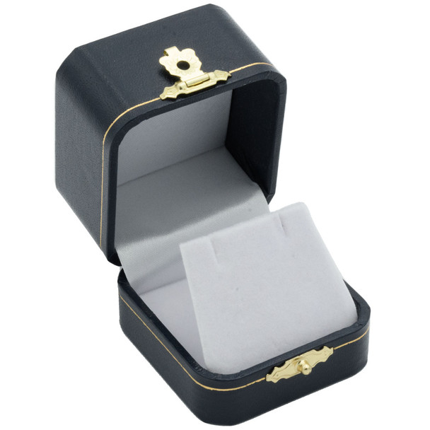 Antique Style Gold Latch Navy Blue Leatherette Earring Box, 2" x 2.12" x 1.75"H (JT3E-BL)