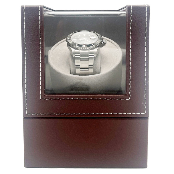 Watch Winder with Brown Faux Leather Exterior and Beige Suede Interior (WC320-BRW)