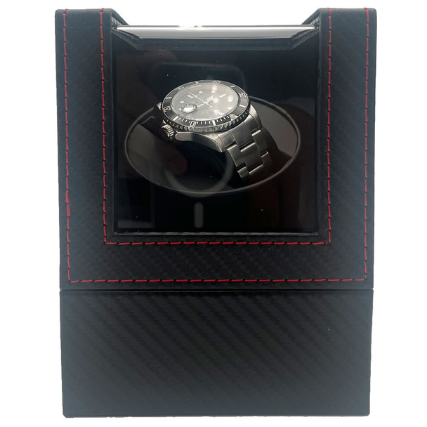 Watch Winder with Black Faux Leather Exterior and Black Suede Interior (WC320-BK,R)