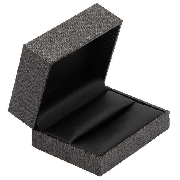 Double Ring Box with Mesh Grey and Black Leatherette 3.12" x 2..37" x 1.5"H