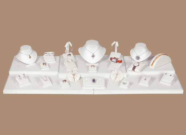 26-Piece Jewelry Display Set in White Shimmer Faux Leather 40.25" x 16" x 9.75"H