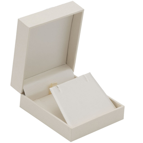 Earring Pendant Box with White Shimmer Satin and Paradiso  2.75" x 3.12" x 1.25"H