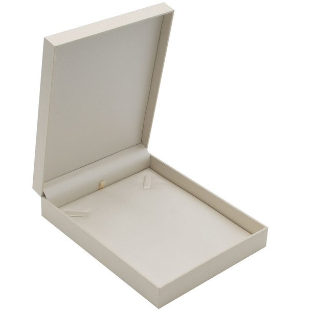 Necklace Box with White Shimmer Satin and Paradiso 5.87" x 7.37" x 1.62"H