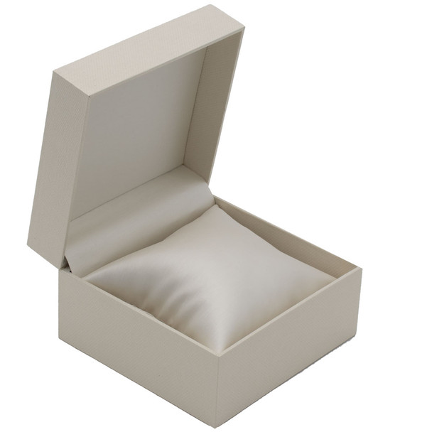 Watch Pillow Box with White Shimmer Satin and Paradiso 4.5" x 4.25" x 2.75"H