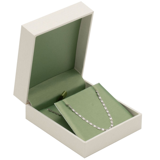 Earring Pendant Box with Pistachio Green Satin and Paradiso  2.75" x 3.12" x 1.25"H