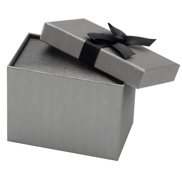 Premium Ribbon Hoop Earring Box in Steel Grey Finish, 3.62" x 2" x 2.75" 