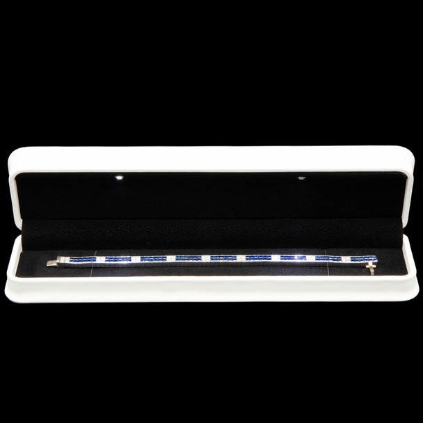 Lighted Tennis Bracelet Watch Box with Calcove Plush Leatherette and Black Suede Interior