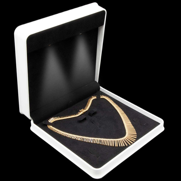 Lighted Necklace Combination Box with Calcove Plush Leatherette and Black Suede Interior 