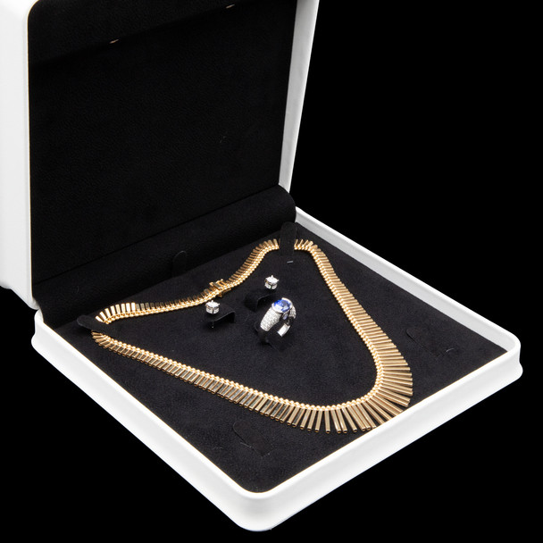 Lighted Necklace Combination Box with Calcove Plush Leatherette and Black Suede Interior 