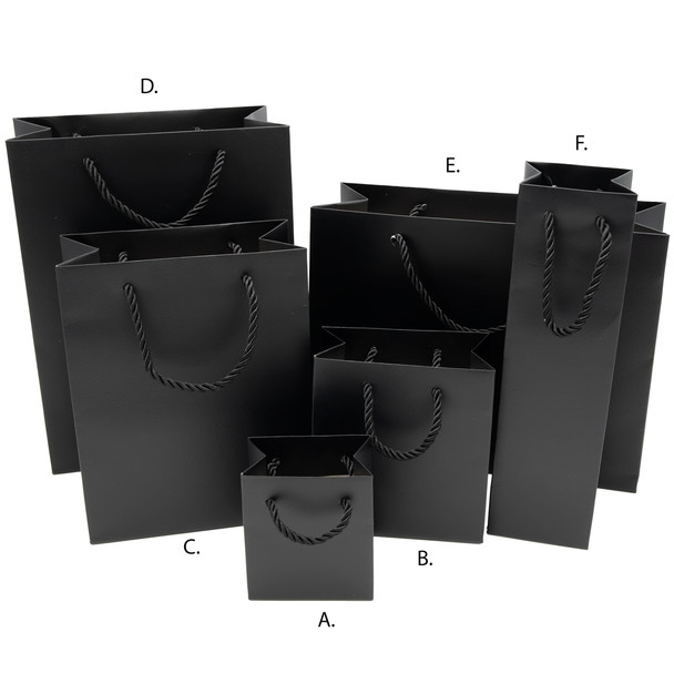 Paper Tote Gift Bag Black Color with Rope Handles - 20 Pieces per Pack - Choose a Size