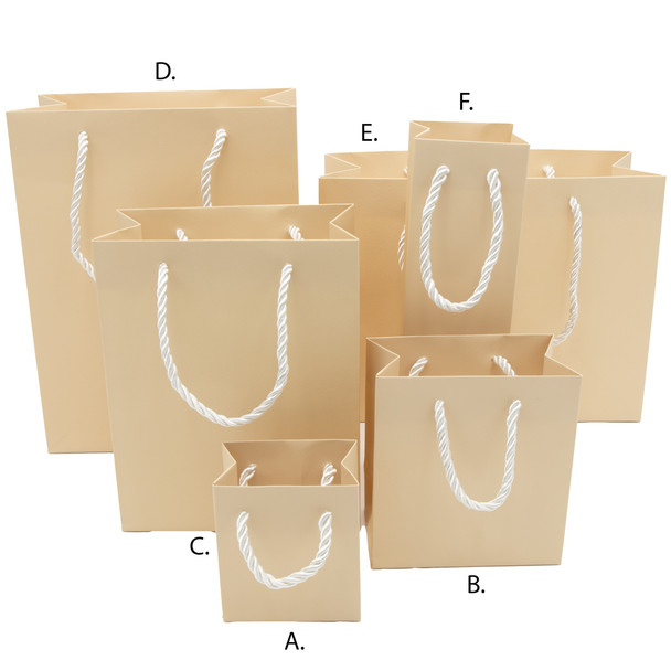 Paper Tote Gift Bag Beige Color with Rope Handles - 20 Pieces per Pack - Choose a Size