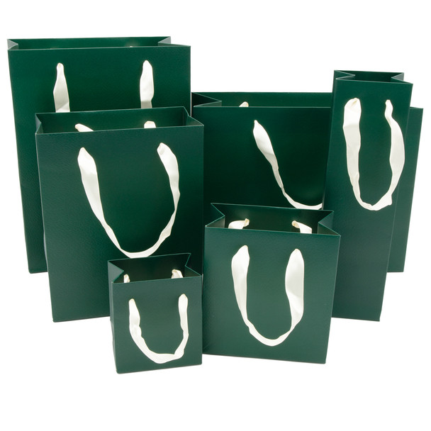  Paper Tote Gift Bag Dark Green Color with Ribbon Handles - 20 Pieces per Pack - Choose a Size