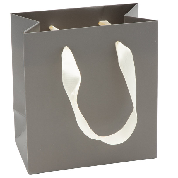 Paper Tote Gift Bag Matte Gray Color with Ribbon Handles - 20 Pieces per Pack - Choose a Size