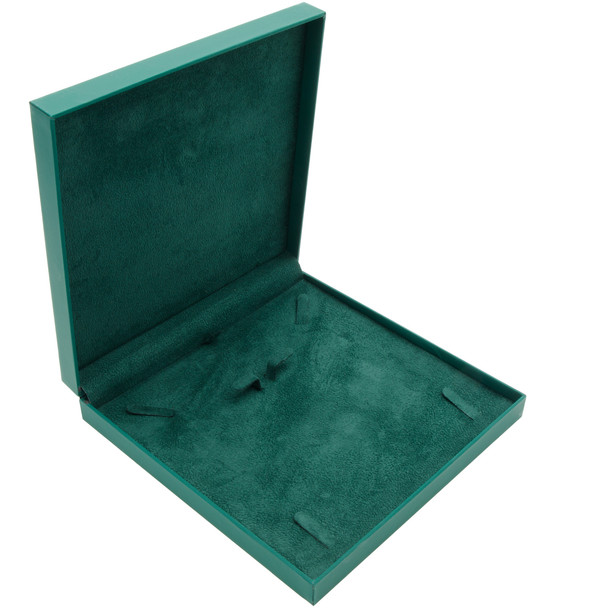 Large Necklace Earring Bracelet Combo Box Features an Emerald Green Suede Interior with Matching Green Matte Exterior - 12pcs per pack