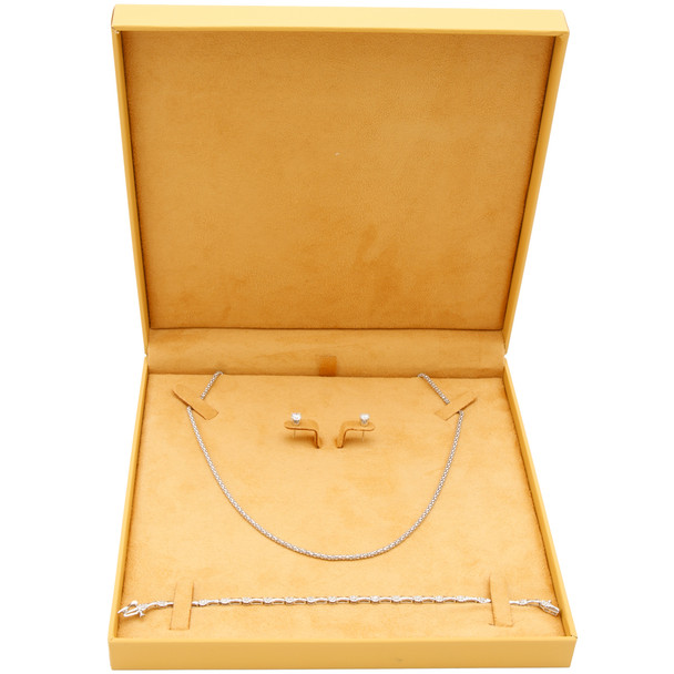 Large Necklace Earring Bracelet Combination Box Features a Butterscotch Suede Interior with Matching Green Matte Exterior - 12pcs per pack