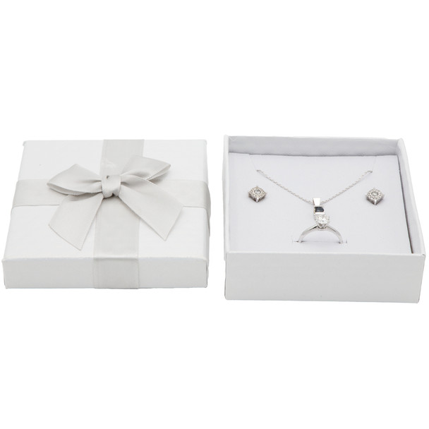 Universal Bow Tie Gift Box Features a White Patterned Finish Holds Pair of Earrings, Necklace, Ring, and a Bangle - Sold in Packs of 24 pcs