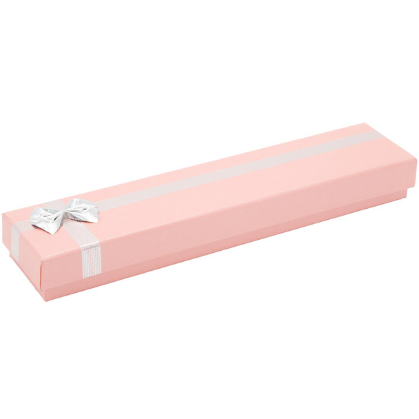 Bracelet Box with a Soft Pink Exterior and a Shiny Silver Bow-Tie - 12 Pieces Per Pack