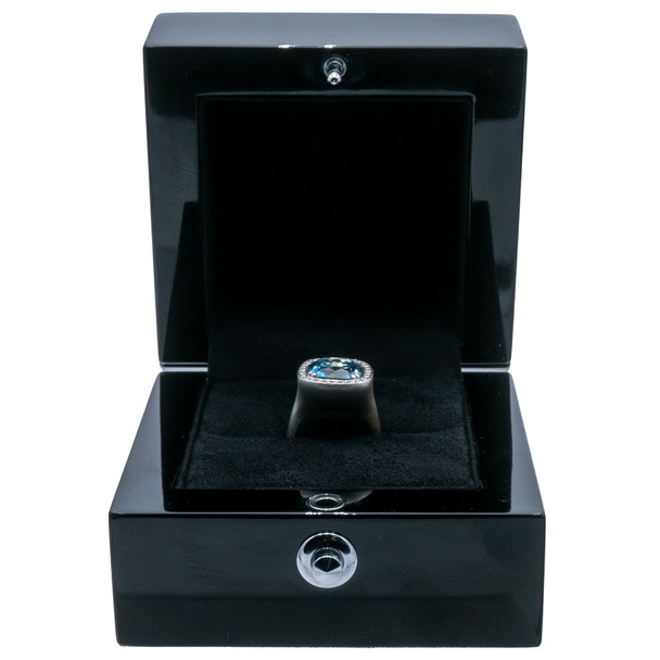 Ring Box with Glossy Black Wood Finish and Stainless Steel Button