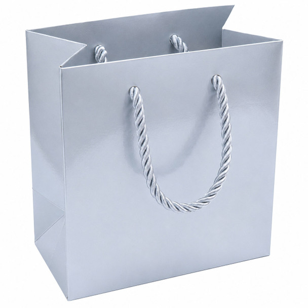 Paper Tote Gift Bag Silver with Satin Rope Handles - 20 Pieces per Pack - Choose a Size