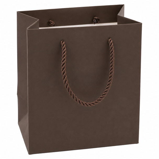 Paper Tote Gift Bag Dark Brown with Satin Rope Handles - 20 Pieces per Pack - Choose a Size