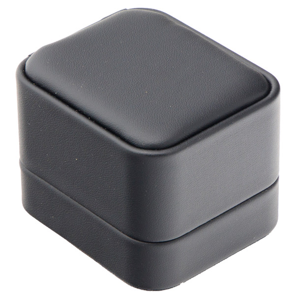 Black Luxury Leatherette Ring Box with Rounded Corners – Elegant for Proposals and Engagements - (RCR3-BK)
