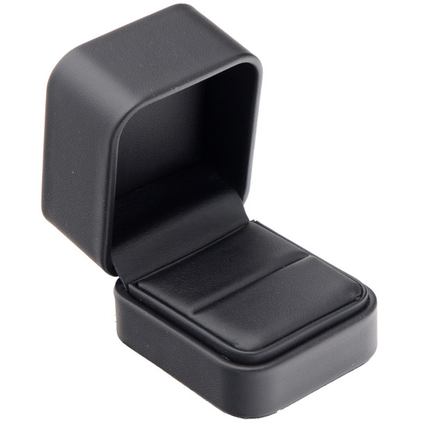 Black Luxury Leatherette Ring Box with Rounded Corners – Elegant for Proposals and Engagements - (RCR3-BK)
