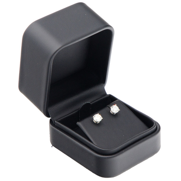 Black Luxury Leatherette Earring, Pendant, Small Necklace Box with Rounded Corners – (RCE3-BK)