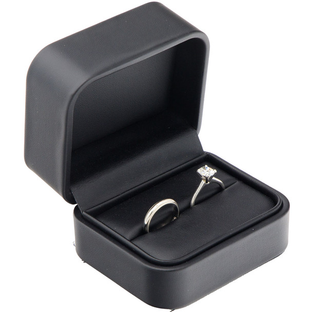 Black Luxury Leatherette Ring Box – Elegant Jewelry Gift Case for Engagement or Wedding Rings (RCR5-BK)