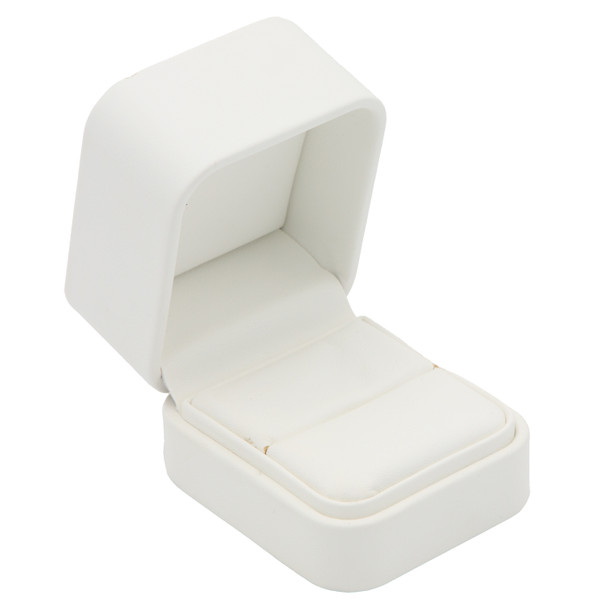 White Luxury Ring Box – Soft Touch Leatherette Jewelry Box for Engagement and Wedding Rings - (RCR3-WH)