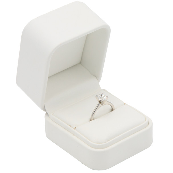 White Luxury Ring Box – Soft Touch Leatherette Jewelry Box for Engagement and Wedding Rings - (RCR3-WH)
