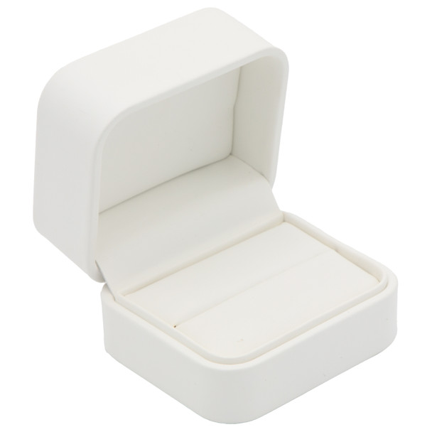 White Luxury Wedding Double Ring Box – Soft Touch Jewelry Box for Engagement and Wedding Ring Sets - (RCR5-WH)