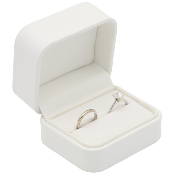 White Luxury Wedding Double Ring Box – Soft Touch Jewelry Box for Engagement and Wedding Ring Sets - (RCR5-WH)