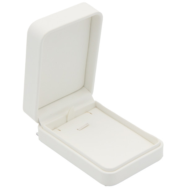 White Luxury Necklace and Pendant Box – Soft Touch Jewelry Box with Reversible Insert and Pendant Hook - (RCE9-WH)