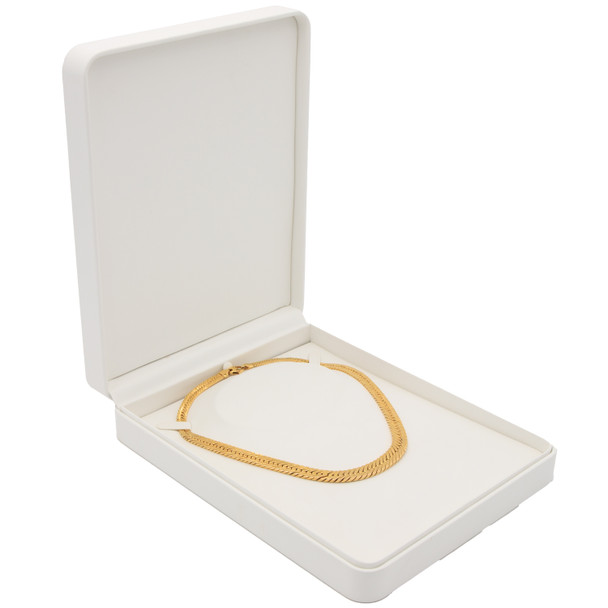 White Luxury Necklace Box – Premium Leatherette Jewelry Box for Chains and Necklaces - (RCN10-WH)