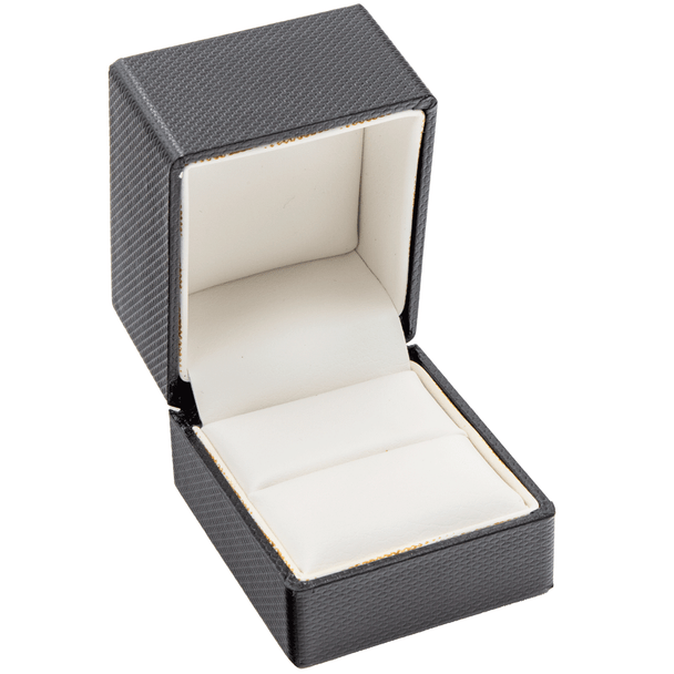 Black Textured Ring Box with Bow and White Leatherette Interior – Luxury Gift Packaging for Rings - (JFR3-Color)