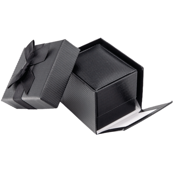Black Textured Ring Box with Bow and White Leatherette Interior – Luxury Gift Packaging for Rings - (JFR3-Color)