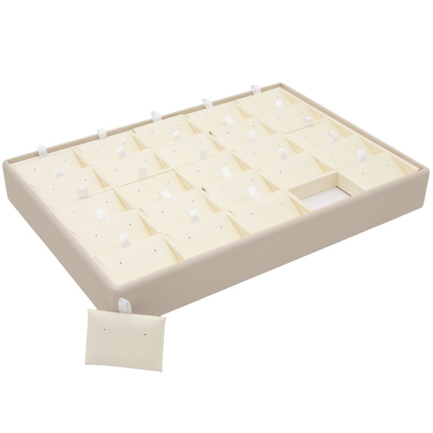 Luna Paradiso Faux Leather Stud Earring Display Tray – Holds 25 Pairs Stackable Jewelry Showcase with Removable Pads