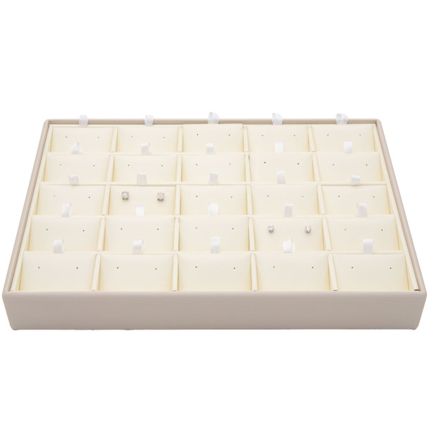 Luna Paradiso Faux Leather Stud Earring Display Tray – Holds 25 Pairs Stackable Jewelry Showcase with Removable Pads