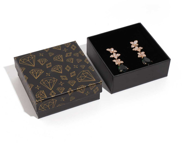 All-In-One Jewelry Gift Box for Necklace, Pendant, Earrings and Ring - Black Paper Box with Velvet Interior - 12 Pieces Per Pack