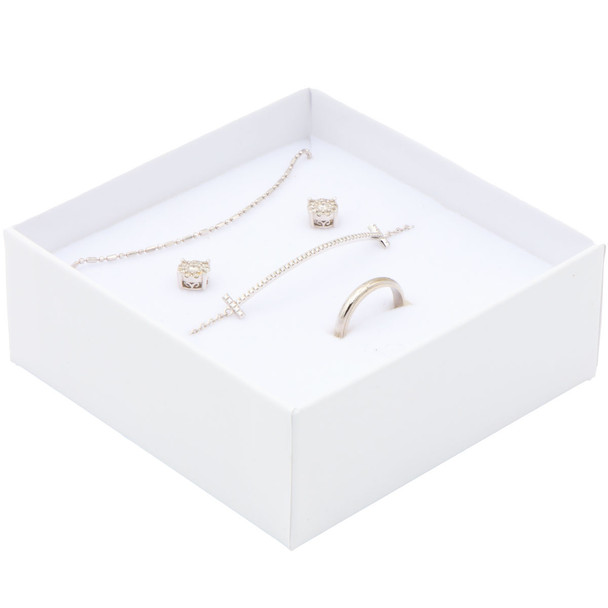 All-In-One Jewelry Gift Box for Necklace, Pendant, Earrings and Ring - White Paper Box with Velvet Interior - 12 Pieces Per Pack