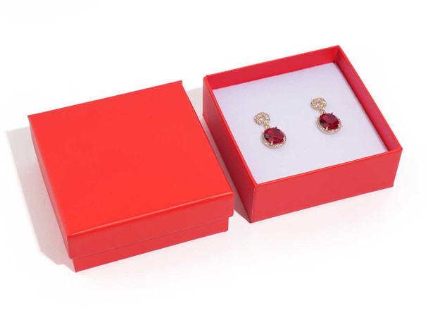All-In-One Jewelry Gift Box for Necklace, Pendant, Earrings and Ring - Red Paper Box with Velvet Interior - 12 Pieces Per Pack