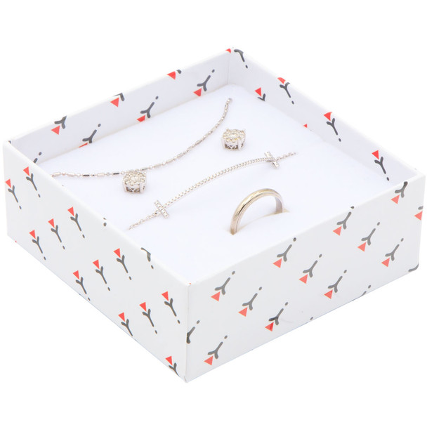 All-In-One Jewelry Gift Box for Necklace, Pendant, Earrings and Ring - Red Bow Paper Box with Velvet Interior - 12 Pieces Per Pack