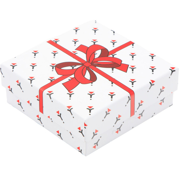 All-In-One Jewelry Gift Box for Necklace, Pendant, Earrings and Ring - Red Bow Paper Box with Velvet Interior - 12 Pieces Per Pack