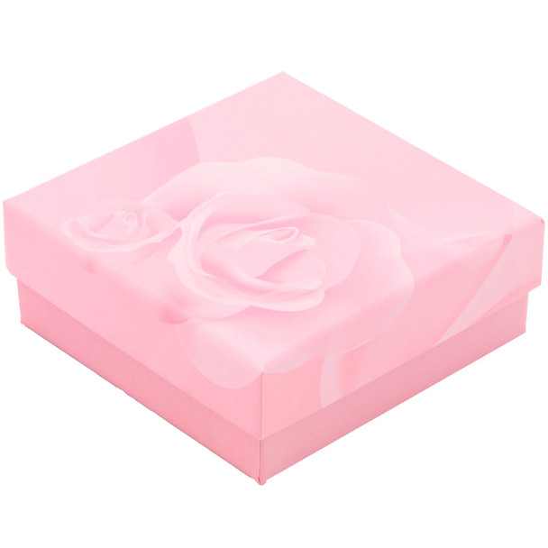 All-In-One Jewelry Gift Box for Necklace, Pendant, Earrings and Ring - Pink Rose Paper Box with Velvet Interior - 12 Pieces Per Pack