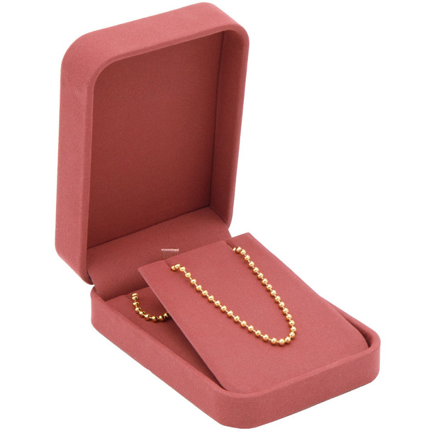 Dusty Red Rose Luxury Necklace and Pendant Box – Soft Touch Jewelry Box with Reversible Insert and Pendant Hook - (RCE9-RD)