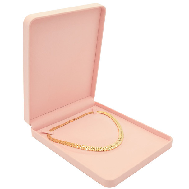 Blush Pink Luxury Necklace Box – Premium Microfiber Jewelry Box for Chains and Necklaces - (RCN10-PK)