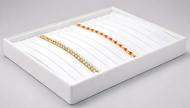 White Faux Leather Tennis Bracelet Display Tray – Holds 14 Bracelets | Stackable Jewelry Showcase Tray