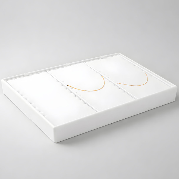White Faux Leather Small Chain Display Tray – 3 Section Stackable Jewelry Showcase Tray