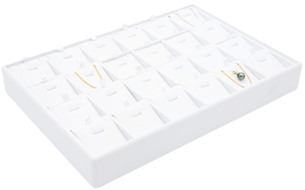 White Faux Leather Pendant & Charm Display Tray – Holds 24 | Stackable Jewelry Showcase Tray